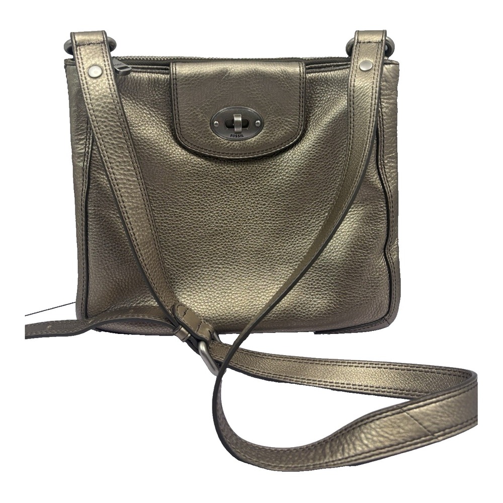 Fossil Marlow Gold Sift Leather Boho Crossbody Bag Purse Medium‎ Size 11"